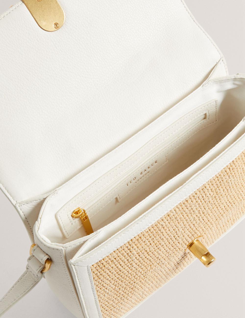 Ted Baker KKASSIA - Faux Raffia Twist Lock Crossbody Satchel Schulranzen Damen Ecru | CNBKZ-6274