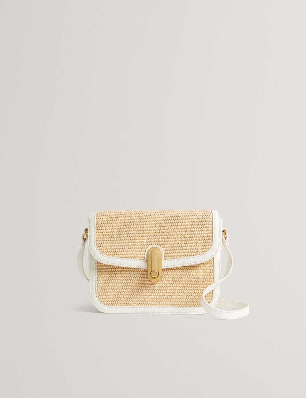 Ted Baker KKASSIA - Faux Raffia Twist Lock Crossbody Satchel Schulranzen Damen Ecru | CNBKZ-6274