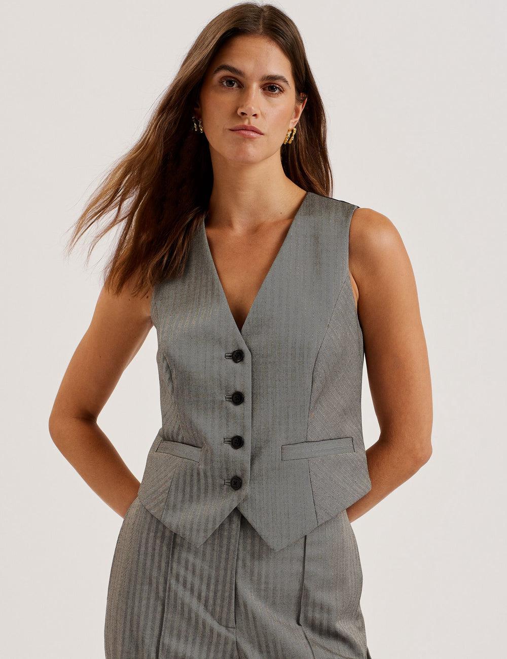 Ted Baker KOAW - Herringbone Single Breasted Anzugweste Damen Grau | NYMVE-7046