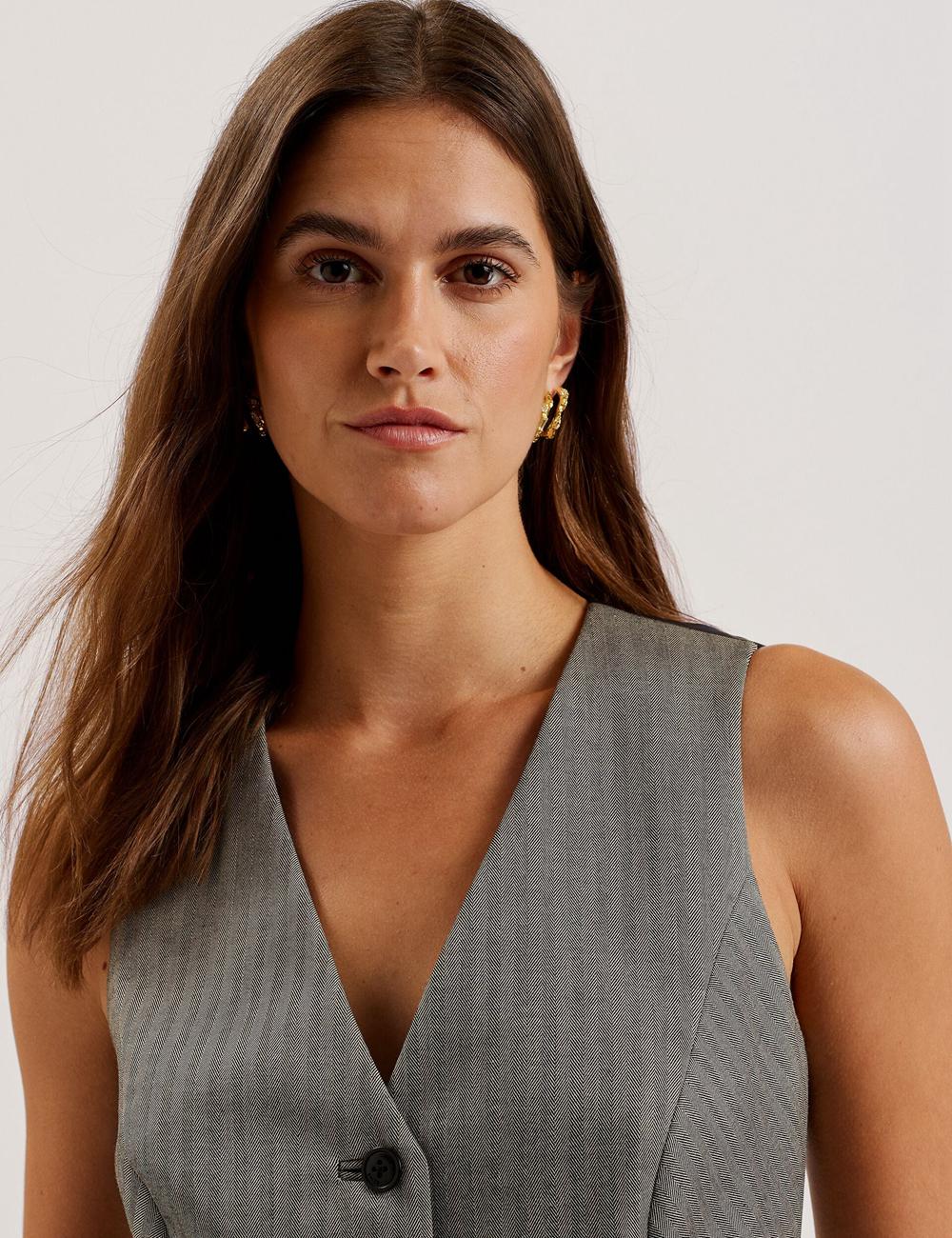 Ted Baker KOAW - Herringbone Single Breasted Anzugweste Damen Grau | NYMVE-7046