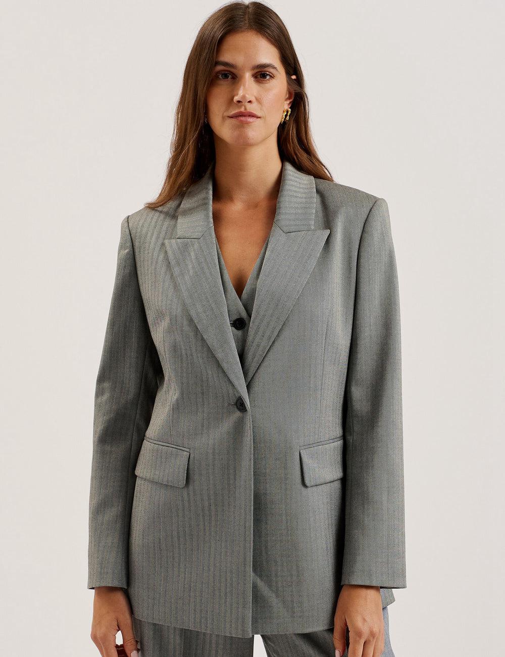 Ted Baker KOA - Oversized Herringbone Single Breasted Blazer Damen Grau | FUJMG-9671