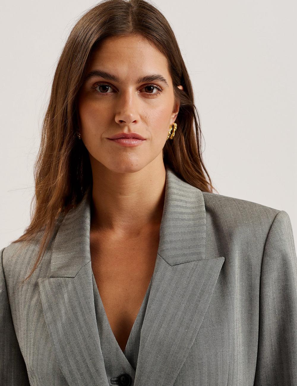 Ted Baker KOA - Oversized Herringbone Single Breasted Blazer Damen Grau | FUJMG-9671
