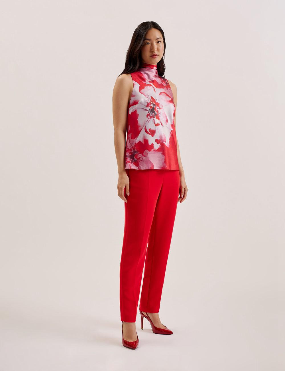 Ted Baker KOHANA - Floral Satin High Neck Sleeveless Top Bluse Damen Rot | SLZTW-8052