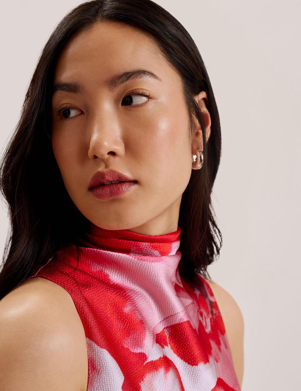 Ted Baker KOHANA - Floral Satin High Neck Sleeveless Top Bluse Damen Rot | SLZTW-8052