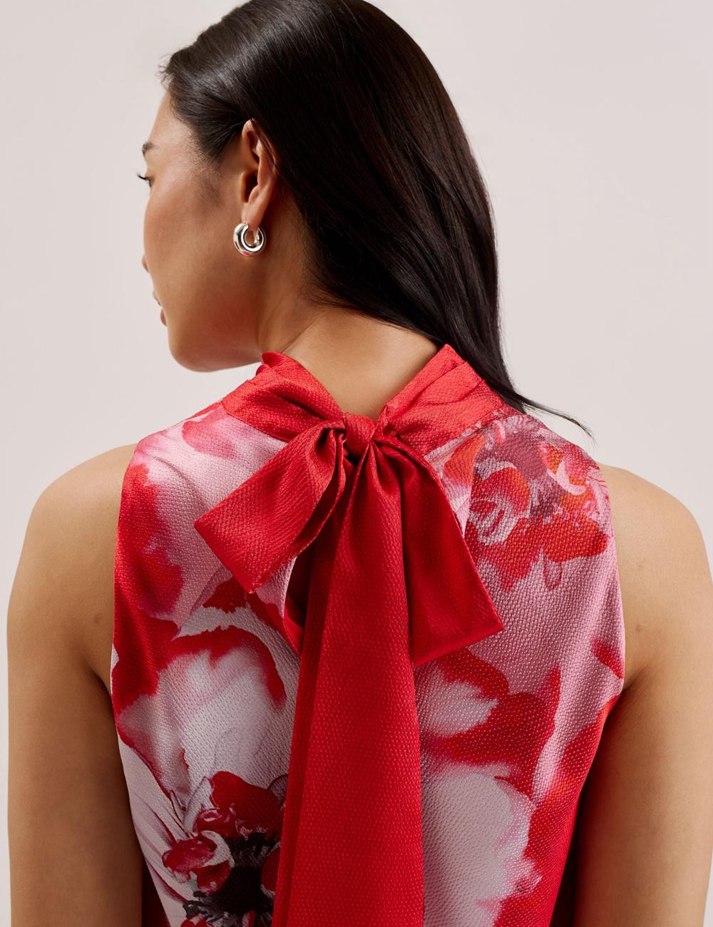 Ted Baker KOHANA - Floral Satin High Neck Sleeveless Top Bluse Damen Rot | SLZTW-8052