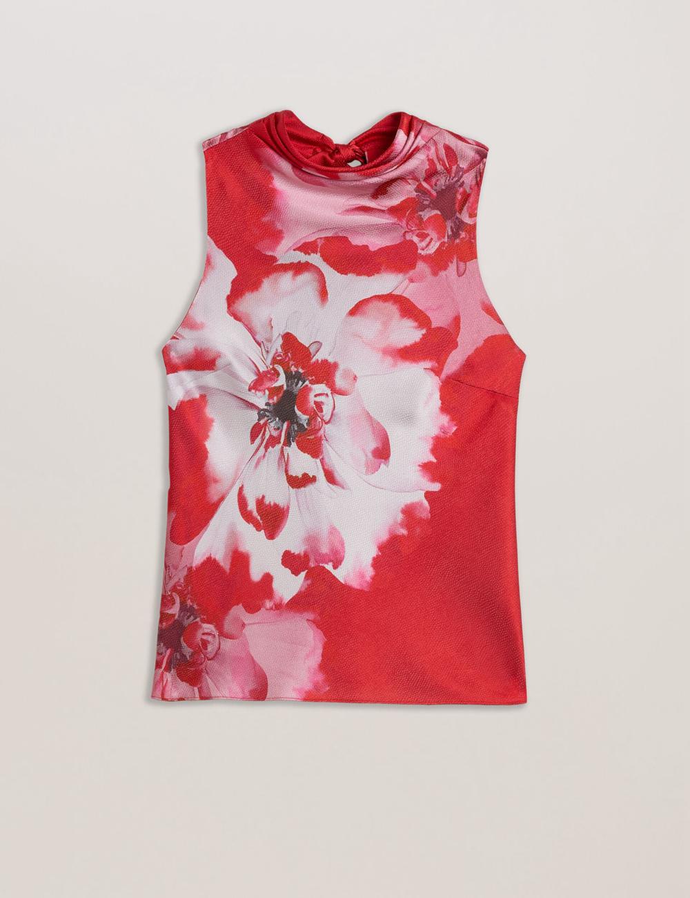 Ted Baker KOHANA - Floral Satin High Neck Sleeveless Top Bluse Damen Rot | SLZTW-8052