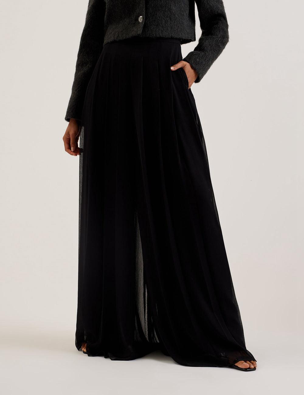 Ted Baker KOKUTO - Chiffon Pleated Wide Leg Palazzo Hosen Damen Schwarz | IYZWM-7681