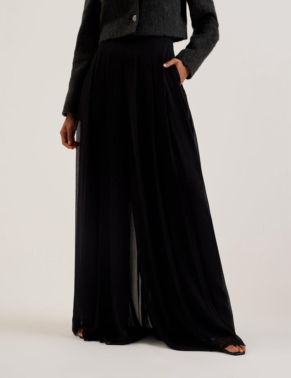 Ted Baker KOKUTO - Chiffon Pleated Wide Leg Palazzo Hosen Damen Schwarz | IYZWM-7681
