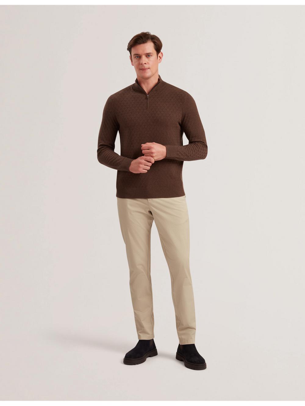 Ted Baker KURNLE - T Knit Half Zip Funnel Neck Pullover Herren Braun | KSAWO-4357