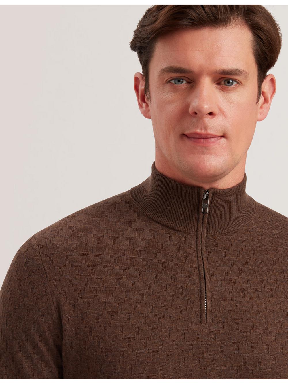 Ted Baker KURNLE - T Knit Half Zip Funnel Neck Pullover Herren Braun | KSAWO-4357