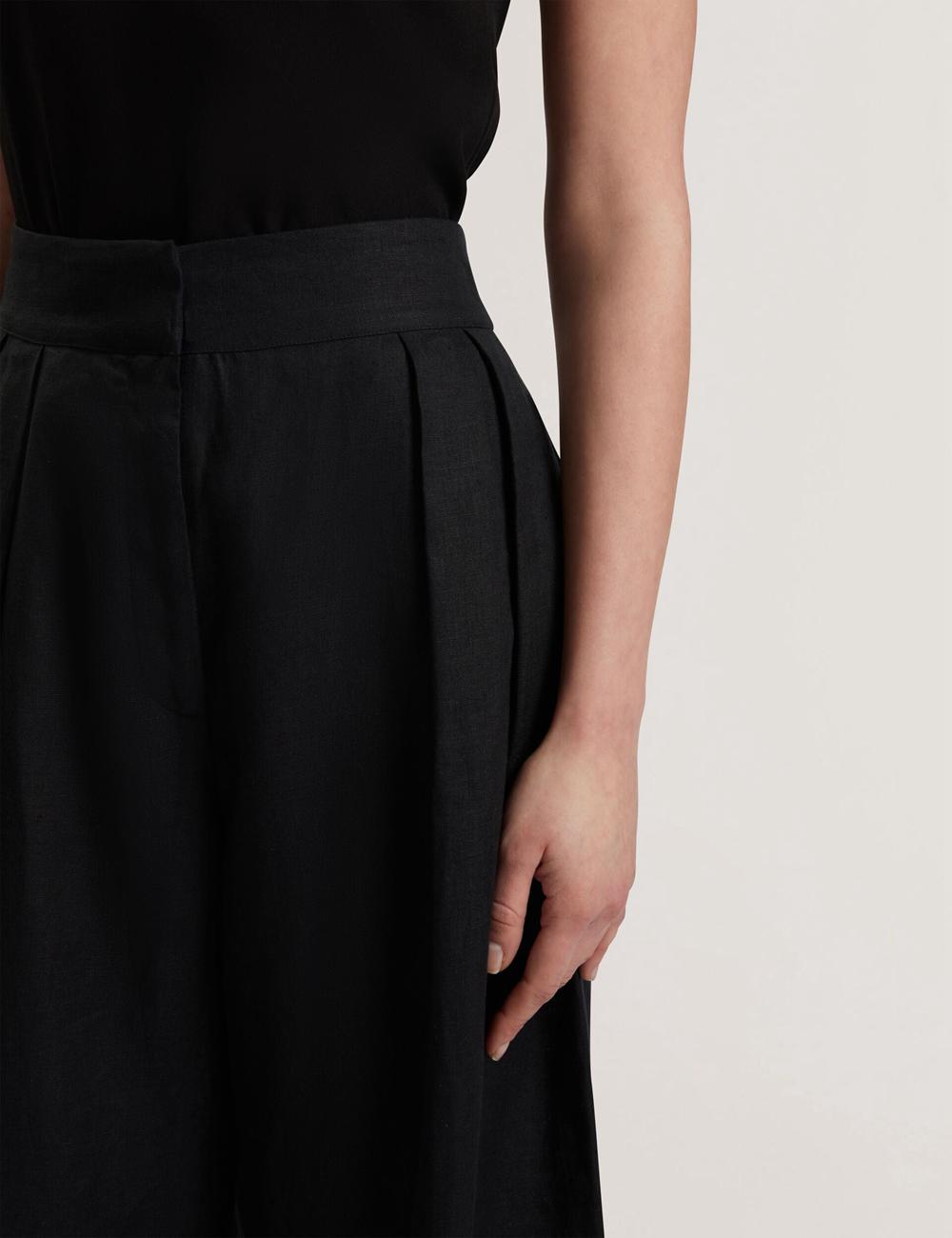 Ted Baker KYFAAT - Pure Linen Tailored Wide Leg Hosen Damen Schwarz | RKFNL-3206