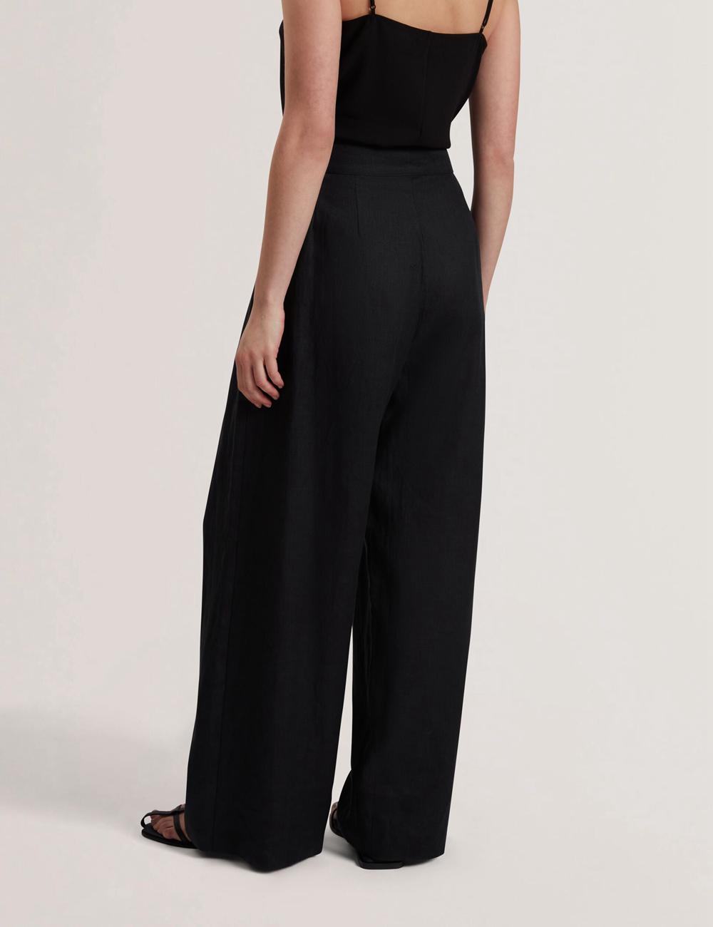 Ted Baker KYFAAT - Pure Linen Tailored Wide Leg Hosen Damen Schwarz | RKFNL-3206