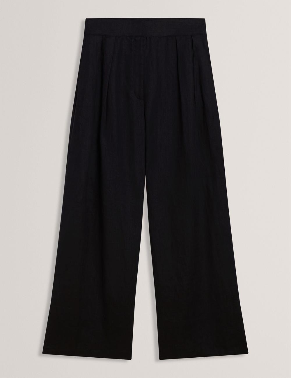 Ted Baker KYFAAT - Pure Linen Tailored Wide Leg Hosen Damen Schwarz | RKFNL-3206