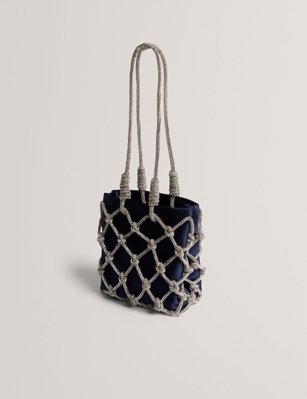 Ted Baker KYLIA - Crystal Cage Satin Mini Schultertasche Damen Navy | TKHBV-8460