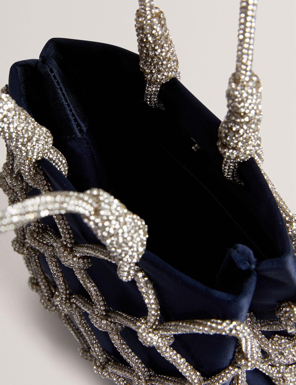 Ted Baker KYLIA - Crystal Cage Satin Mini Schultertasche Damen Navy | TKHBV-8460