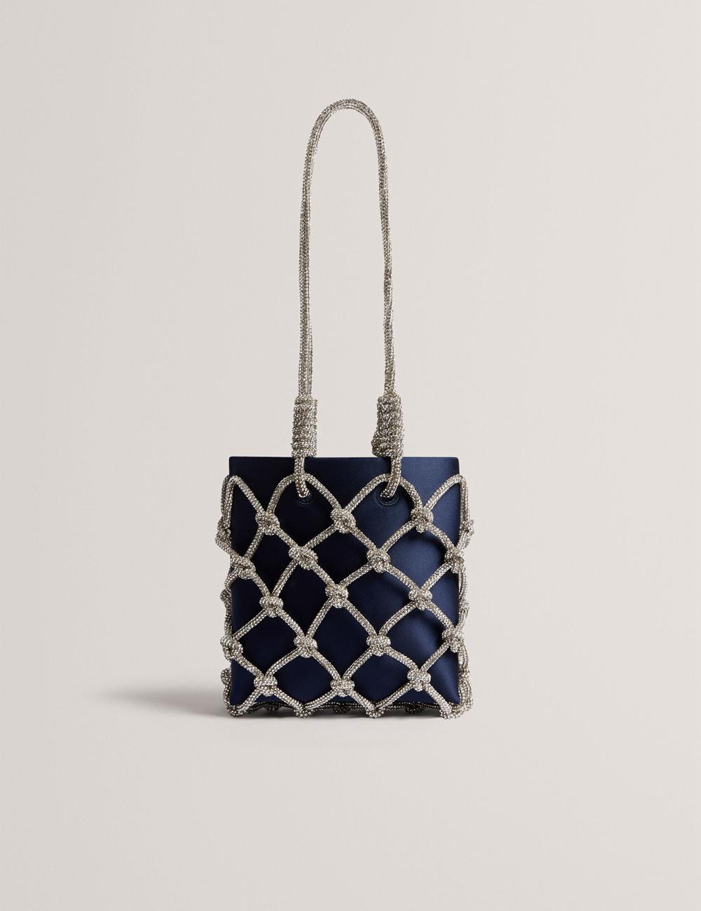 Ted Baker KYLIA - Crystal Cage Satin Mini Schultertasche Damen Navy | TKHBV-8460