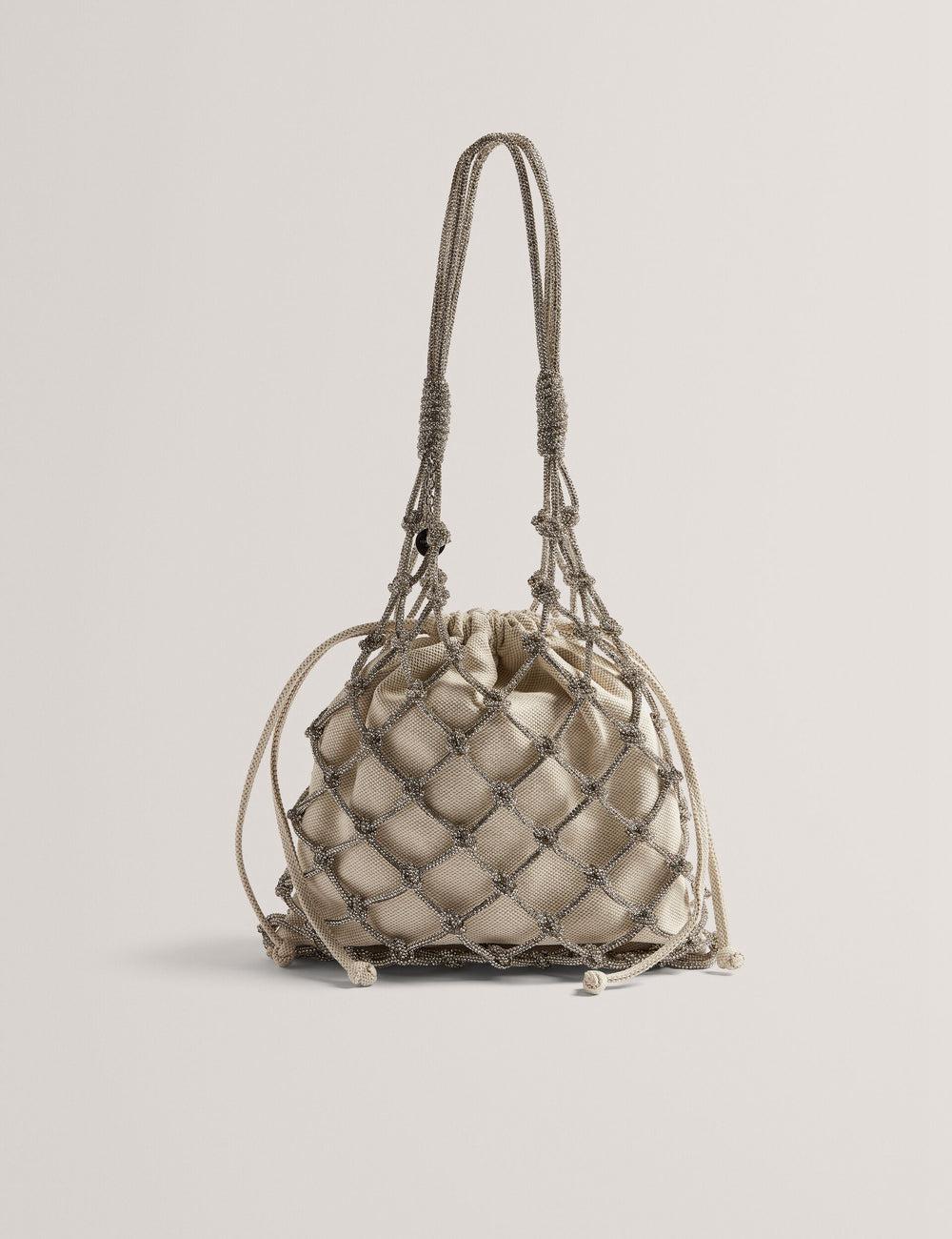 Ted Baker KYLISA - Crystal Cage Top Handle Canvas Bucket Tasche Damen Silber | EILWC-6271