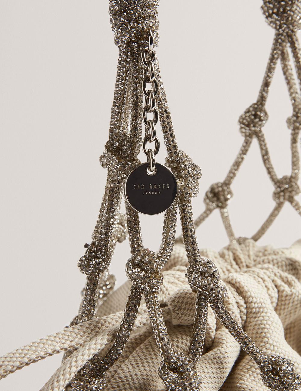 Ted Baker KYLISA - Crystal Cage Top Handle Canvas Bucket Tasche Damen Silber | EILWC-6271