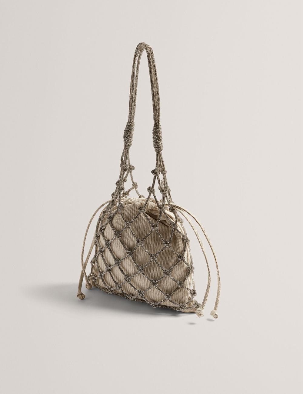 Ted Baker KYLISA - Crystal Cage Top Handle Canvas Bucket Tasche Damen Silber | EILWC-6271