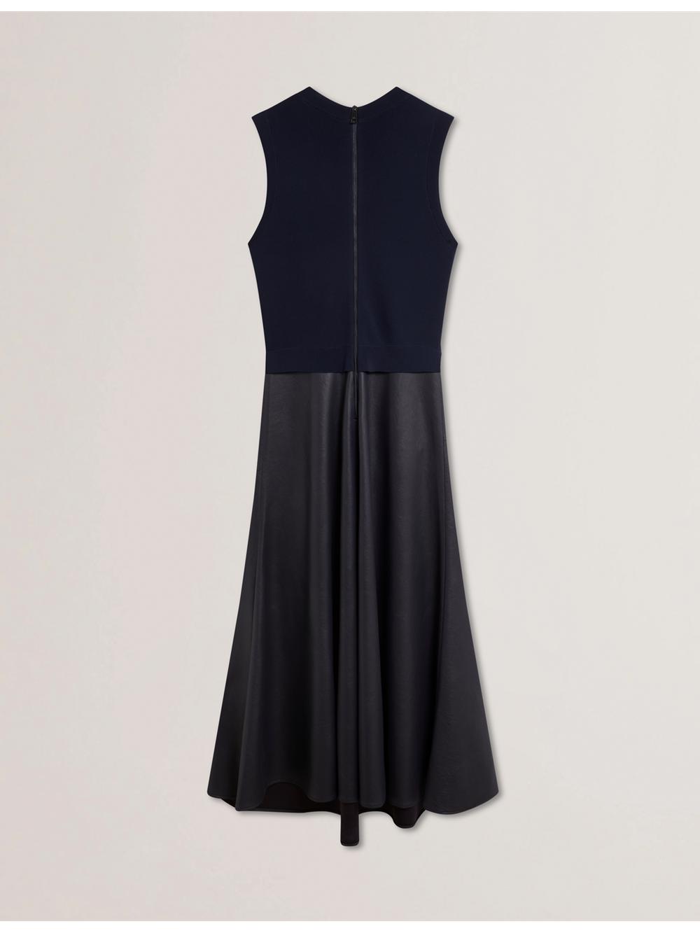 Ted Baker LABASA - Sleeveless Knit Faux Leather Midi-kleid Damen Navy | UKHVO-9168
