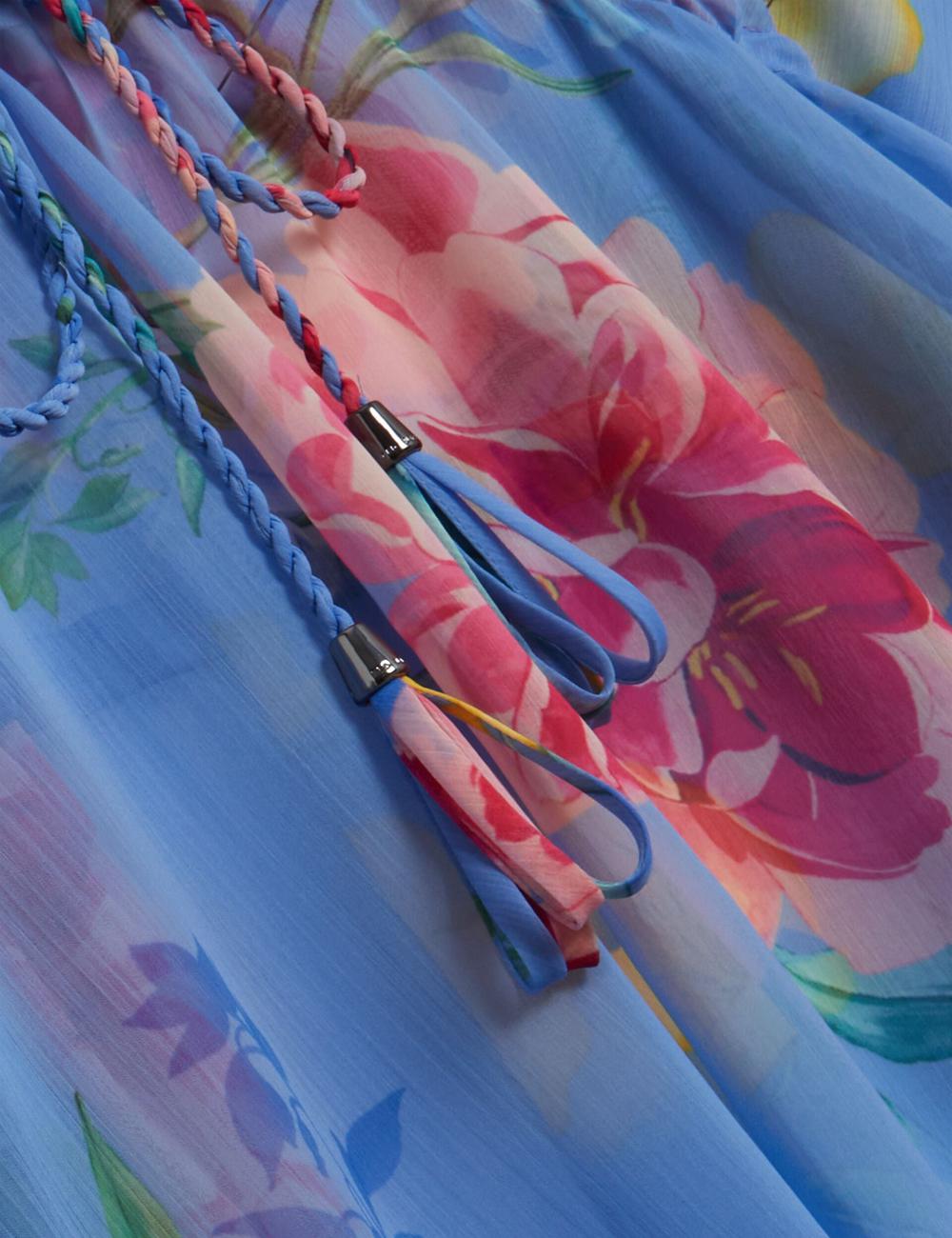 Ted Baker LARJA - Floral Print Chiffon Mini Beach Kaftan Cover-Ups Damen Blau | YZKBV-7059