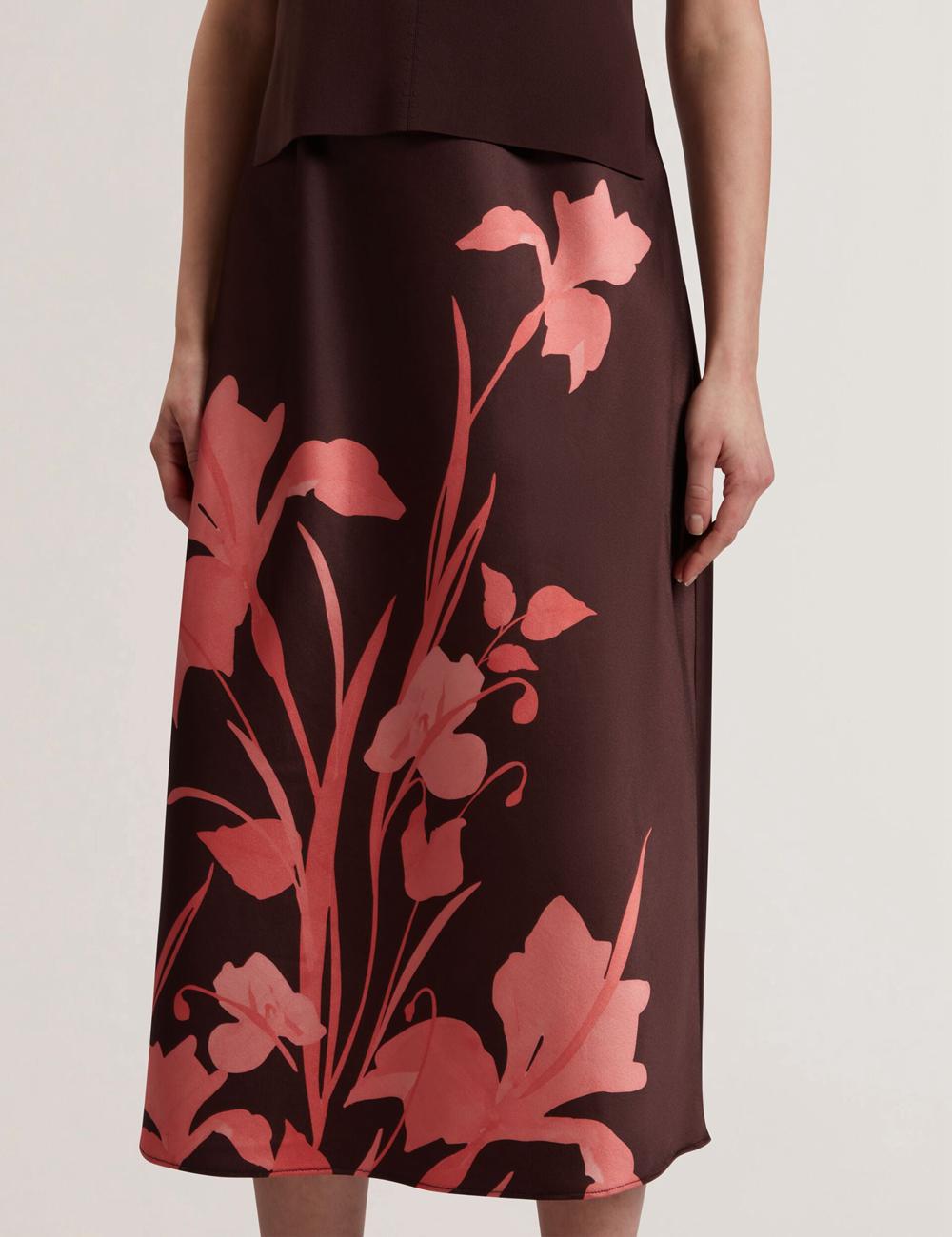 Ted Baker LATTENA - Printed Satin With Removable Tank Midi-kleid Damen Braun | FKDZM-9645