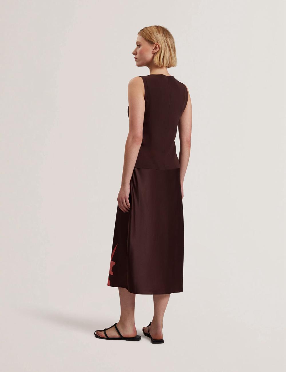 Ted Baker LATTENA - Printed Satin With Removable Tank Midi-kleid Damen Braun | FKDZM-9645