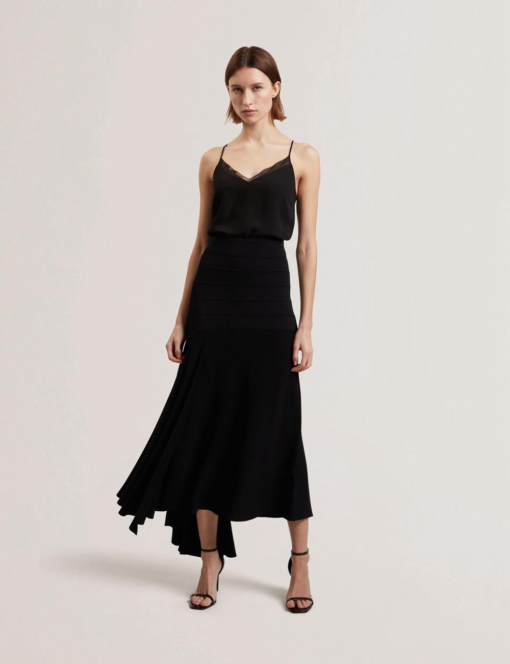 Ted Baker LAURRIE - Asymmetric Waterfall Hem Knitted Röcke Damen Schwarz | RQOFZ-3167