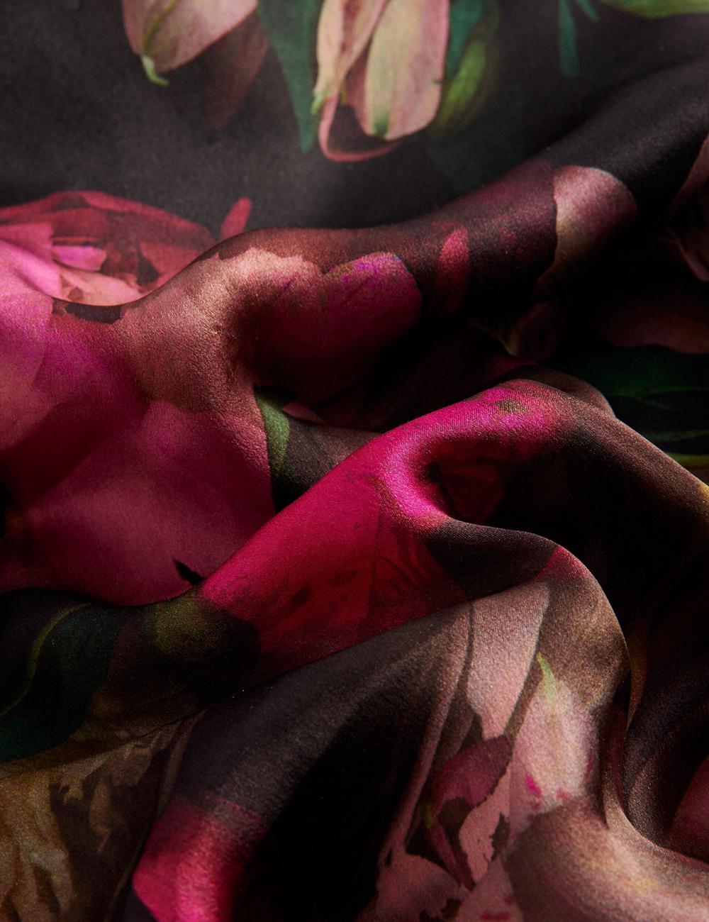 Ted Baker LEEEAA - Printed Silk Satin Square Schals Damen Schwarz | MRJFB-2930