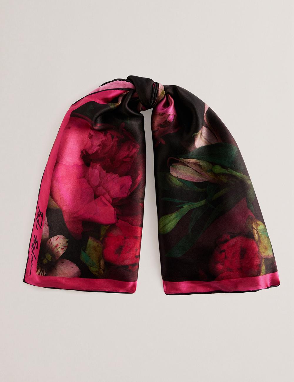 Ted Baker LEEEAA - Printed Silk Satin Square Schals Damen Schwarz | MRJFB-2930