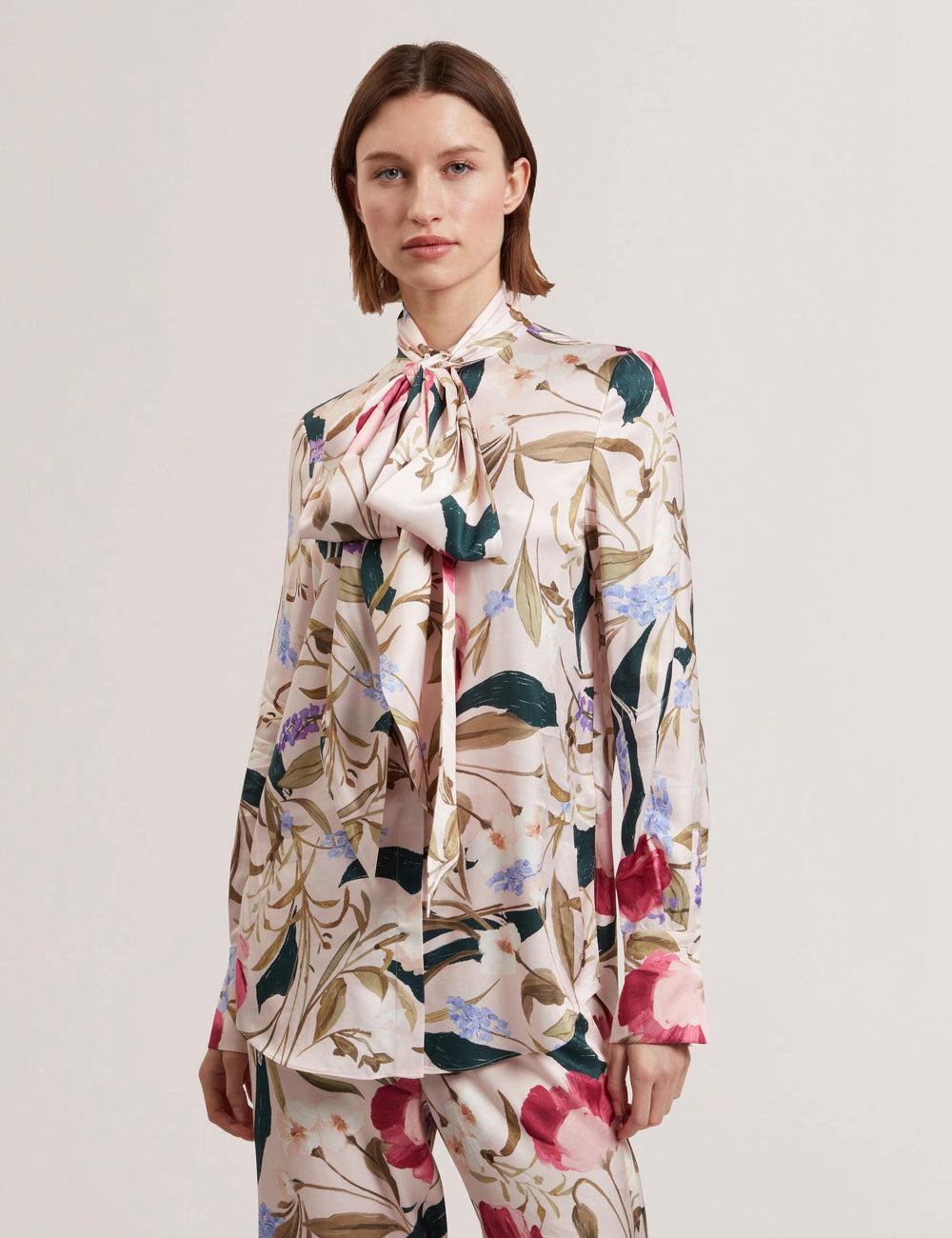 Ted Baker LEEYAA - Floral Print Neck Longline Bluse Damen Rosa | TLKEW-8796