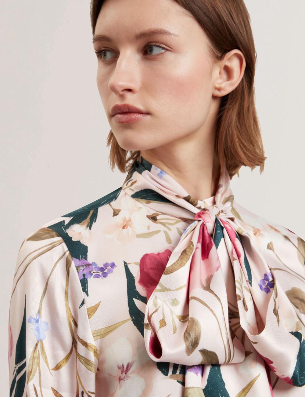 Ted Baker LEEYAA - Floral Print Neck Longline Bluse Damen Rosa | TLKEW-8796