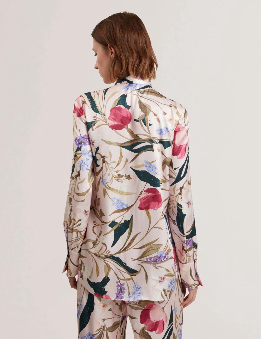Ted Baker LEEYAA - Floral Print Neck Longline Bluse Damen Rosa | TLKEW-8796
