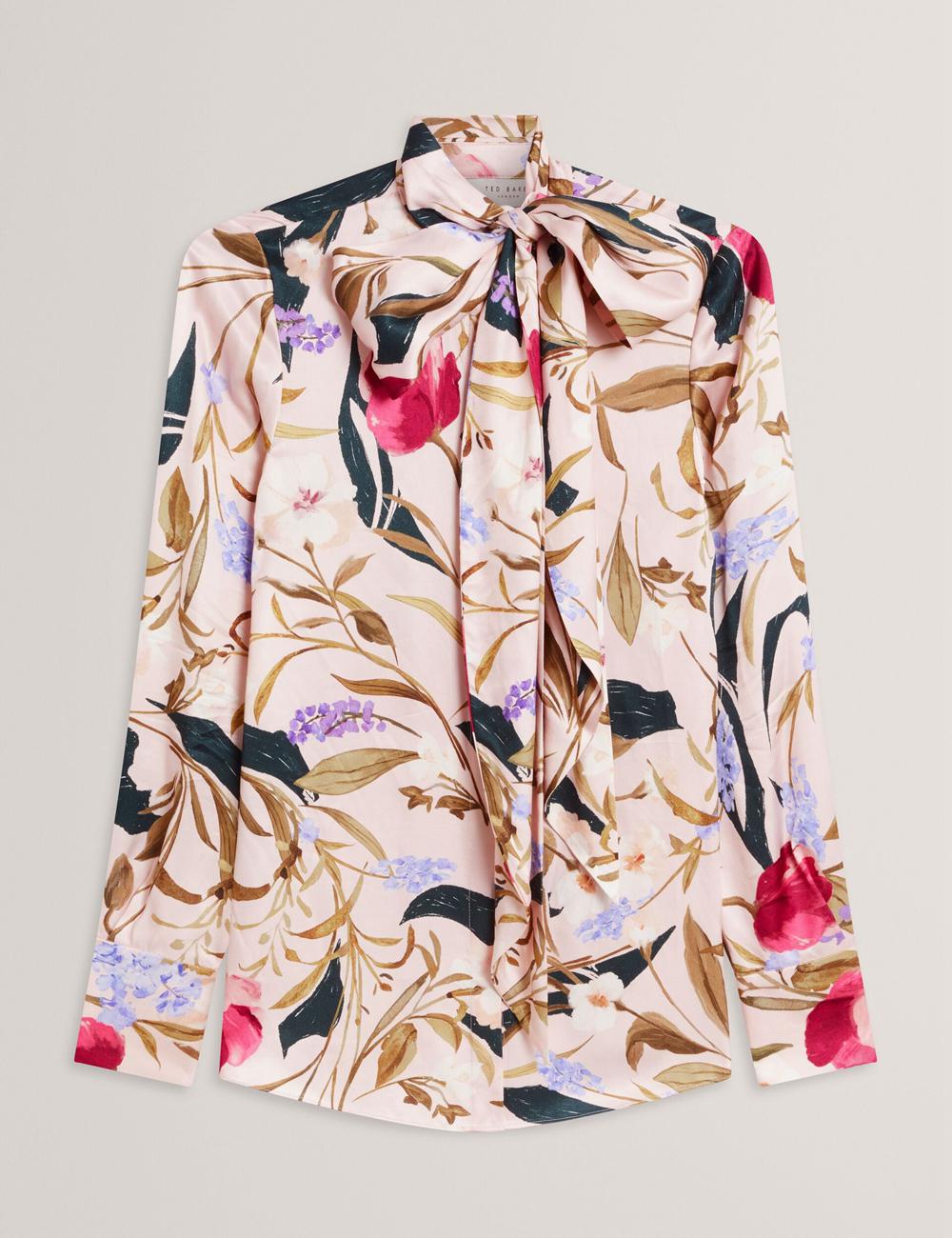 Ted Baker LEEYAA - Floral Print Neck Longline Bluse Damen Rosa | TLKEW-8796