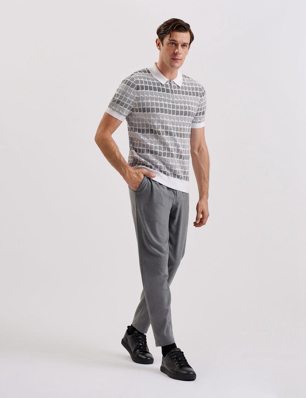 Ted Baker LEVERS - Ombre Jacquard Zip Neck Polo Shirts Herren Weiß | VGQMU-6914