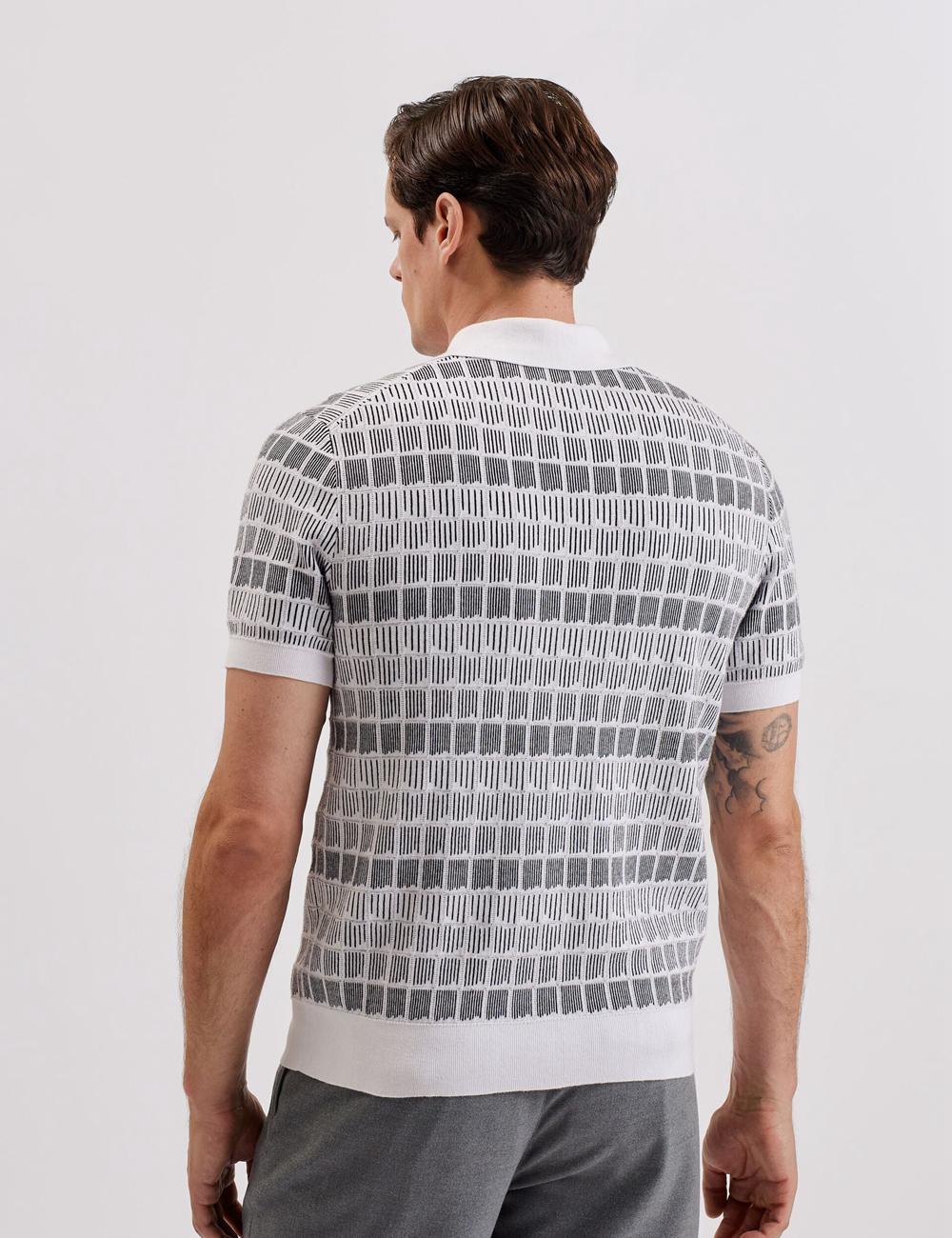 Ted Baker LEVERS - Ombre Jacquard Zip Neck Polo Shirts Herren Weiß | VGQMU-6914