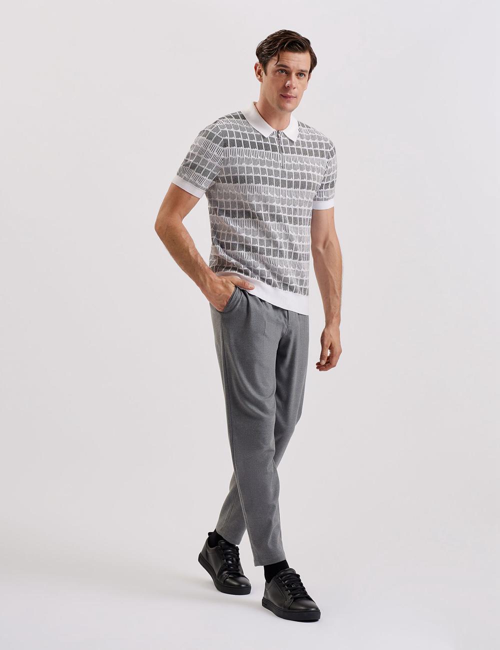 Ted Baker LEVERS - Ombre Jacquard Zip Neck Polo Shirts Herren Weiß | VGQMU-6914