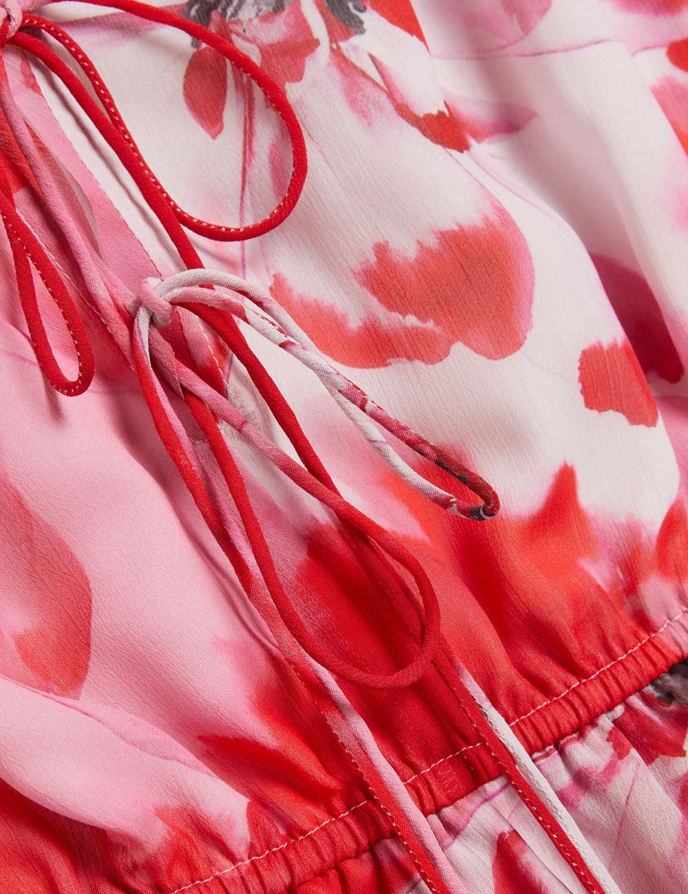 Ted Baker LEYNA - Floral Chiffon Front Minikleid Damen Rot | BIGRQ-3719