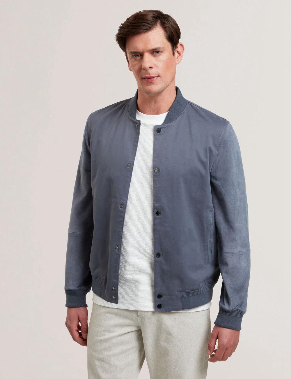 Ted Baker LIAMS - Cotton Twill & Suede Bomber Jacken Herren Blau | TWLJQ-4289
