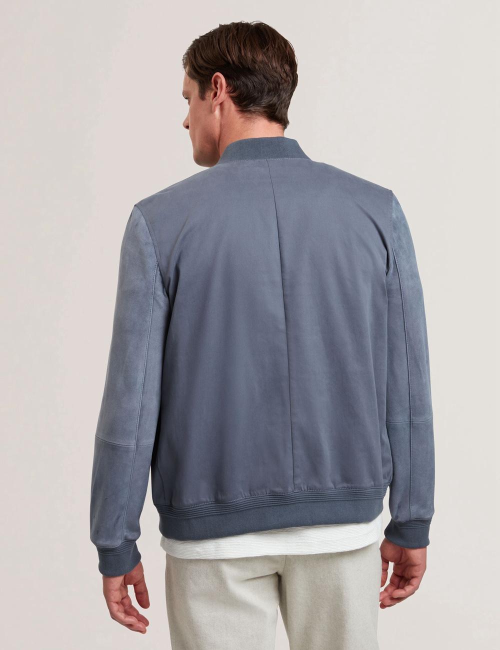 Ted Baker LIAMS - Cotton Twill & Suede Bomber Jacken Herren Blau | TWLJQ-4289