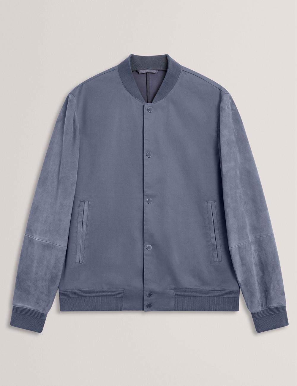 Ted Baker LIAMS - Cotton Twill & Suede Bomber Jacken Herren Blau | TWLJQ-4289
