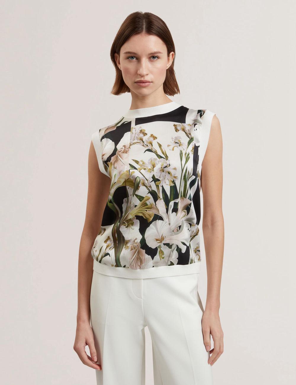 Ted Baker LIILEA - Floral Print Front Boxy Knitted Oberteile Damen Ivory | YLTPC-0193