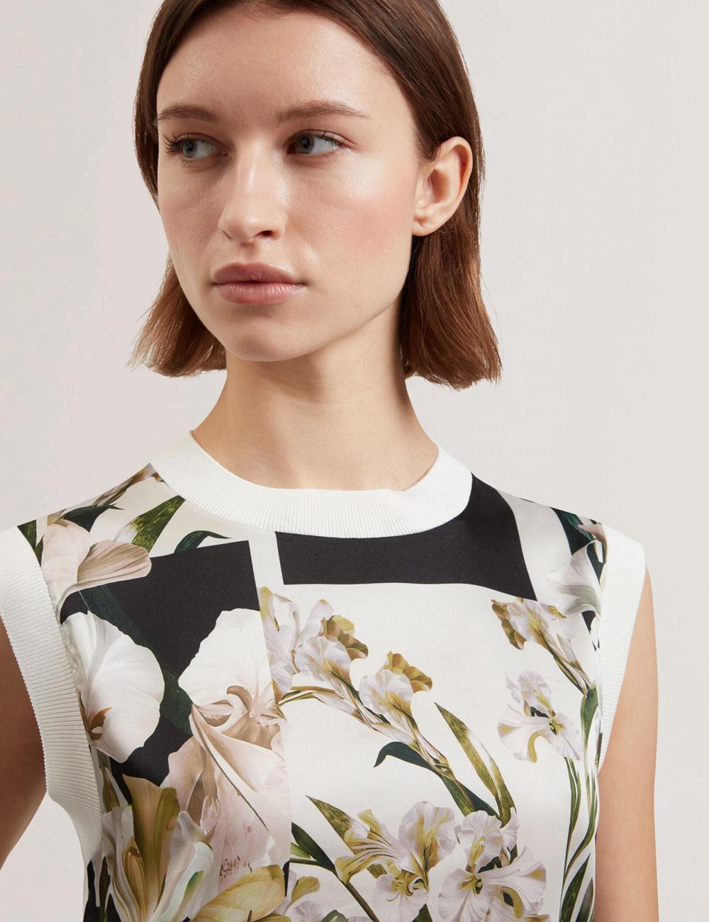 Ted Baker LIILEA - Floral Print Front Boxy Knitted Oberteile Damen Ivory | YLTPC-0193