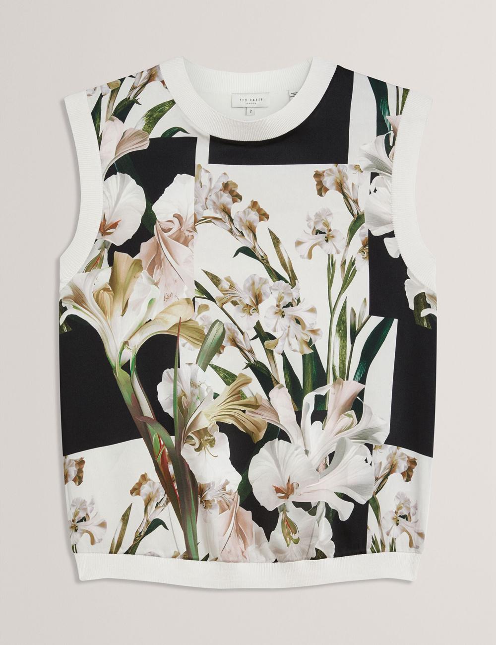 Ted Baker LIILEA - Floral Print Front Boxy Knitted Oberteile Damen Ivory | YLTPC-0193