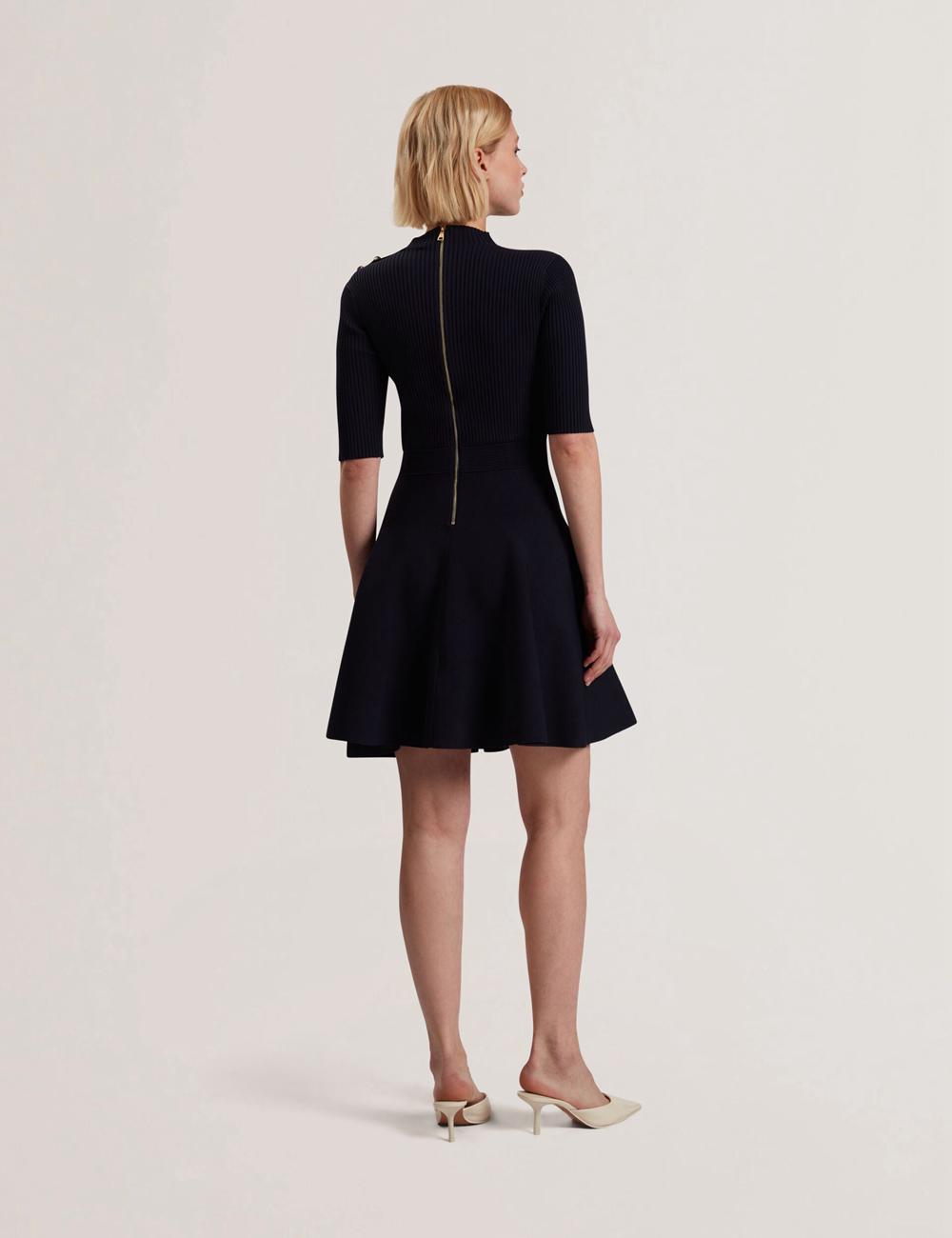 Ted Baker LILANO - Ribbed Knit Skater With Rose Buttons Minikleid Damen Navy | FKDXI-4058