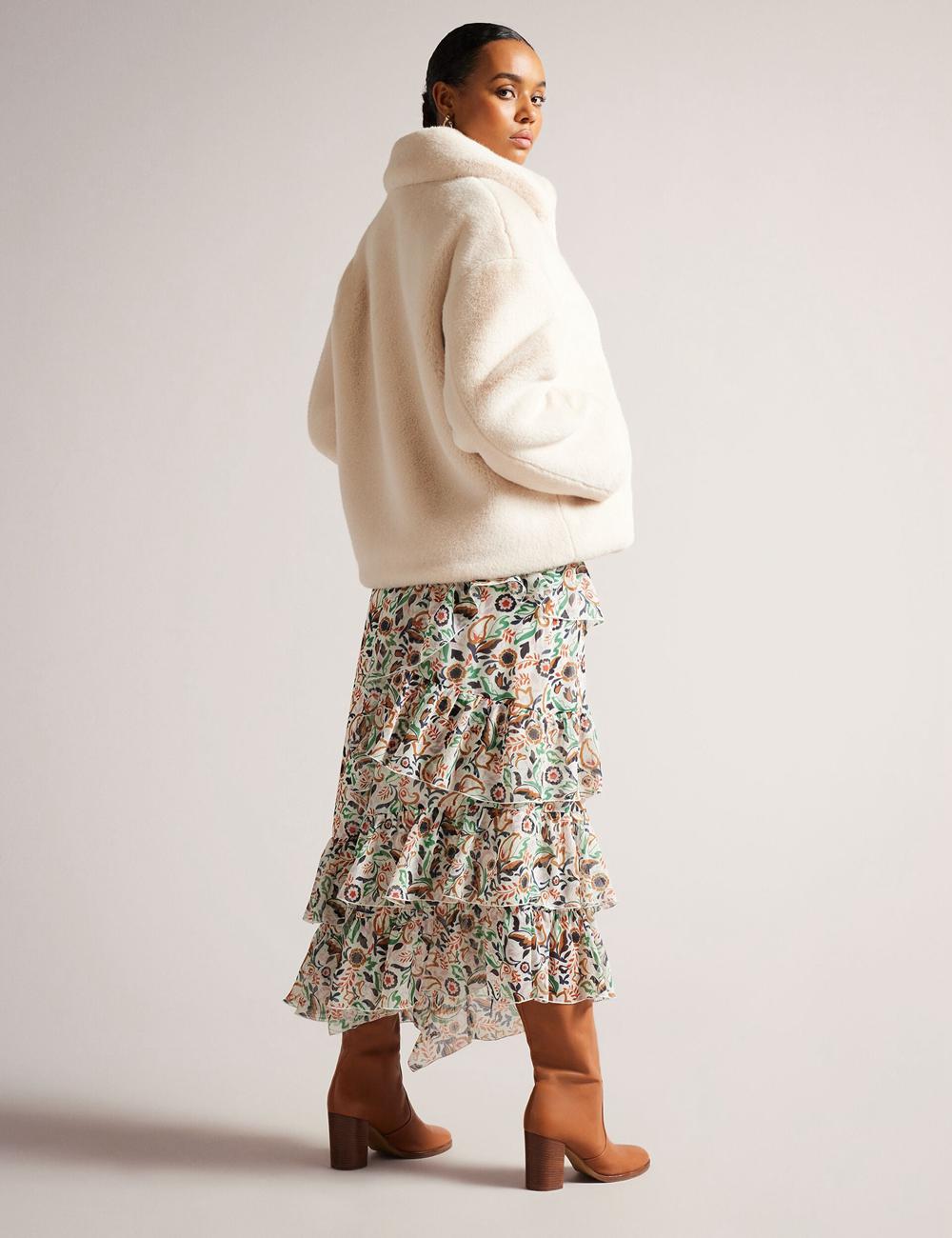 Ted Baker LILIAM - Faux Fur Collared Short Coat Jacken Damen Ivory | JTCSQ-3520