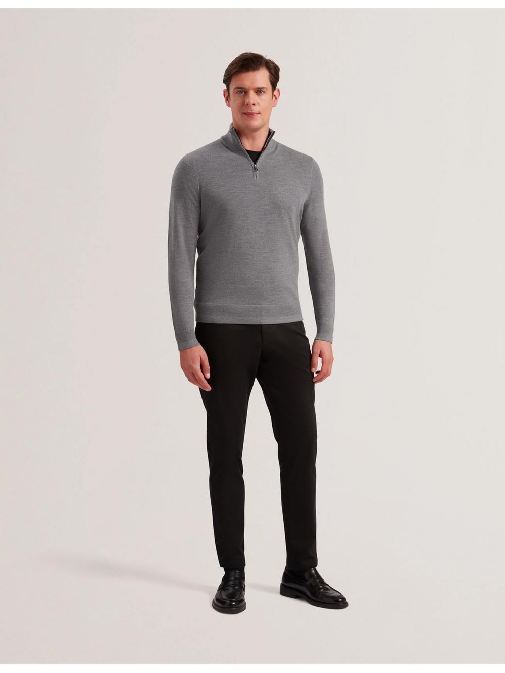 Ted Baker LIMEHAS - Wool Quarter Zip Funnel Neck Pullover Herren Charcoal | NLCBZ-2691