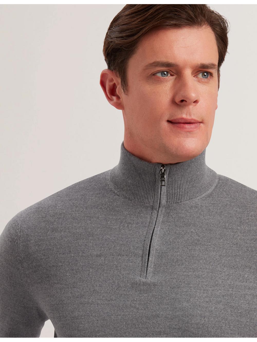 Ted Baker LIMEHAS - Wool Quarter Zip Funnel Neck Pullover Herren Charcoal | NLCBZ-2691