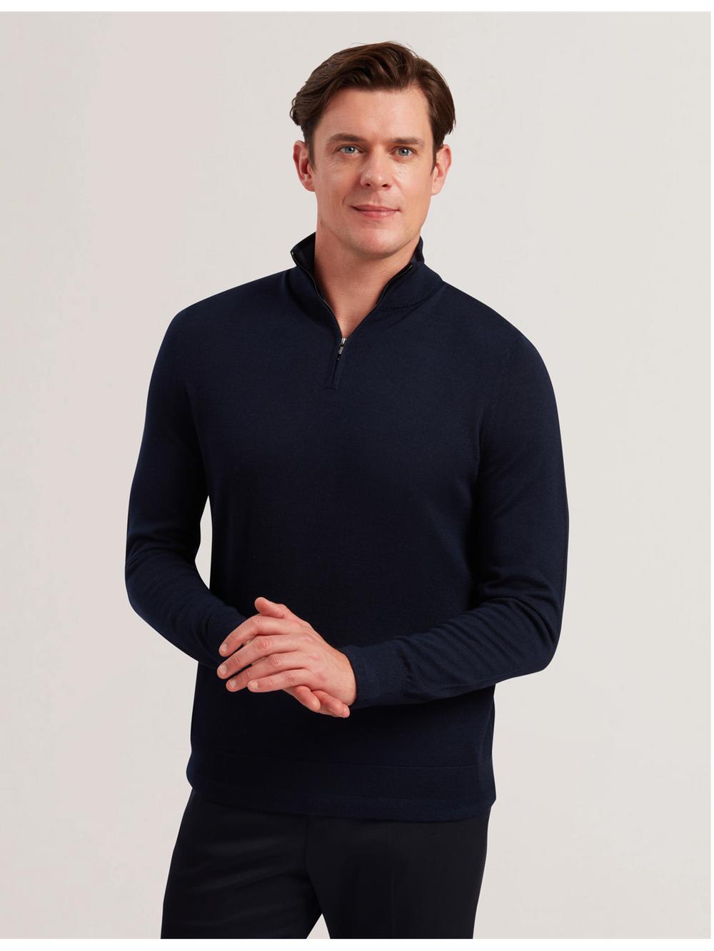 Ted Baker LIMEHAS - Wool Quarter Zip Funnel Neck Sweater Pullover Herren Navy | OEXAR-6750