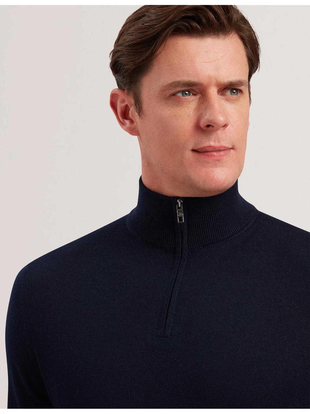 Ted Baker LIMEHAS - Wool Quarter Zip Funnel Neck Sweater Pullover Herren Navy | OEXAR-6750